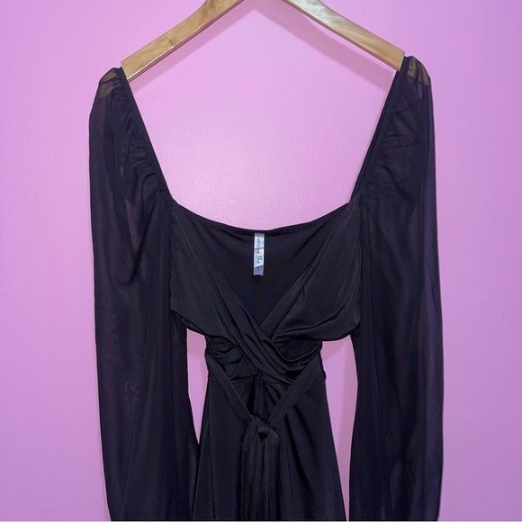 Lucy In The Sky Dress Women's Size Large Black Puff Chiffon Wrap A-Line Mini - Picture 4 of 13